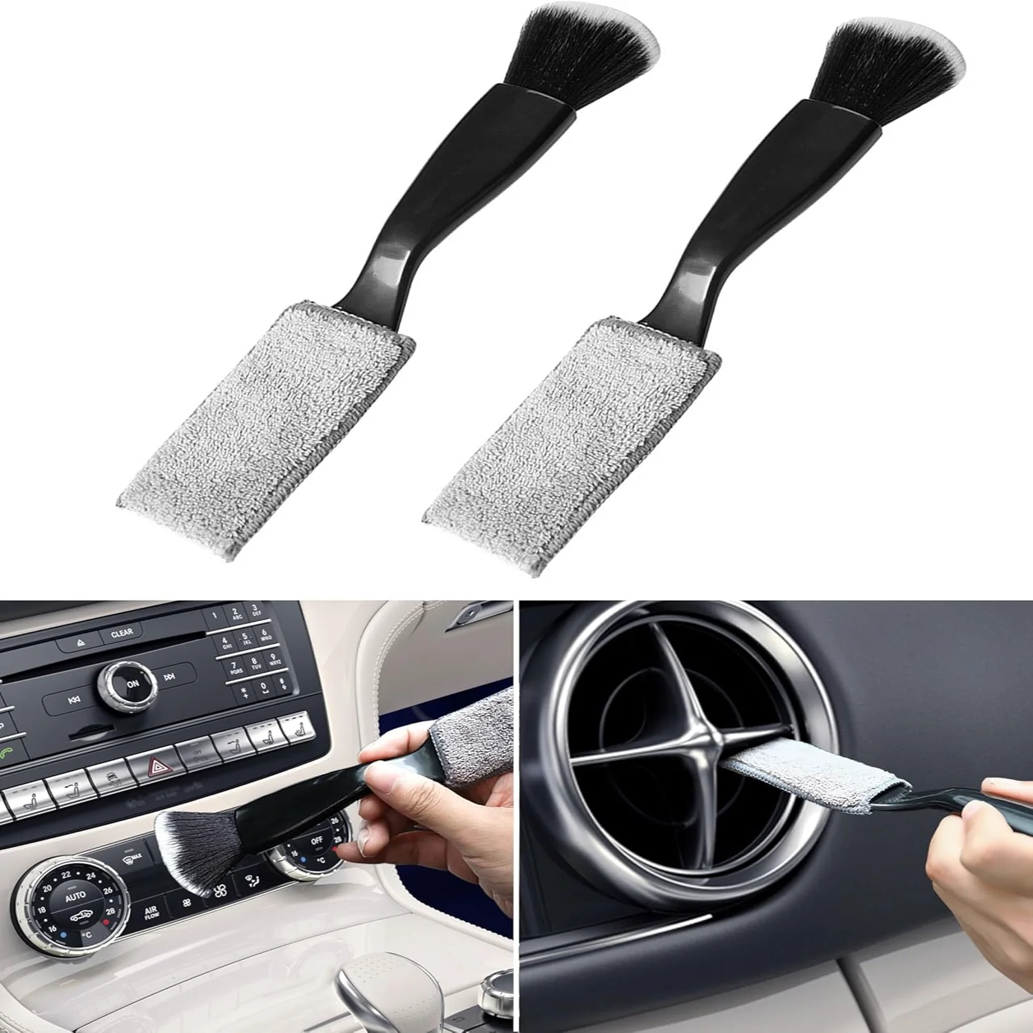 2 Packs Double Ended Portable Cleaning Brush, Detail Brush 2 in 1  Duster Brush for Detailing Interior, Air Vents Dashboard Scre