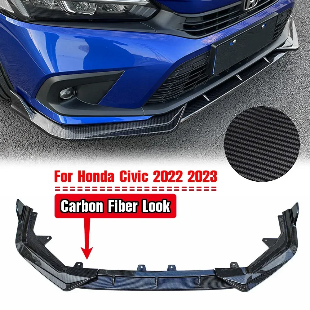 For Honda Civic 2022 2023 11th 4DR Car Accessories 3PCS Front Bumper Lip Spoiler Side Splitter Deflector Guards Body Kit Cover