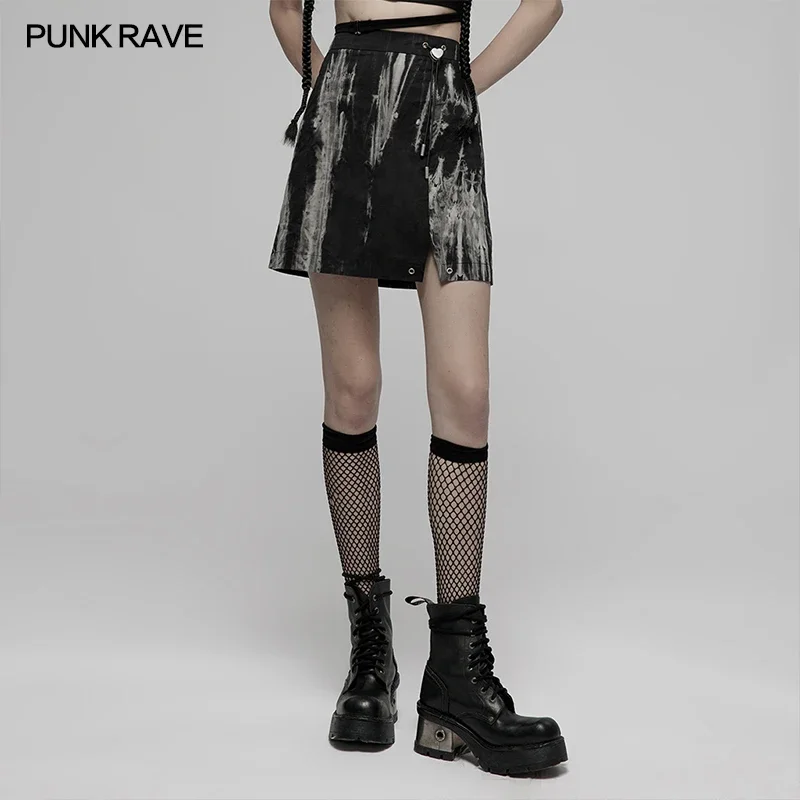 Imagem -02 - Punk Rave Feminino Fenda Lateral Pequena Sexyidade Gravata Tingida a Linha Mini Saia Punk Diário Cintura Alta Moda Sexy Mulher Saias