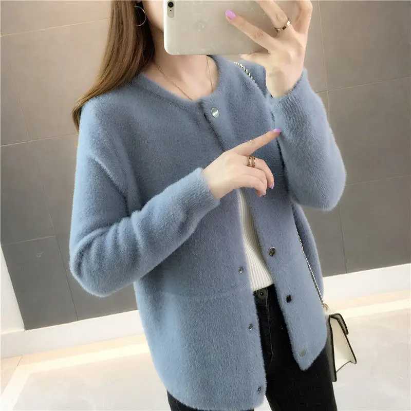 Cappotto maglione autunno e inverno in pelliccia di visone 2022 Cardigan a maniche lunghe in velluto allentato delle nuove donne femminile venduto giacca di colore Top donna