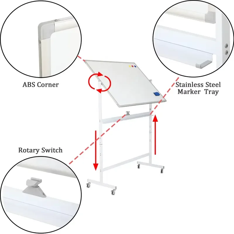 CQC Certified Custom Mobile Whiteboard 360° Rotation Double Sided Magnetic Whiteboard With Stand Mobile Dry Erase White Board
