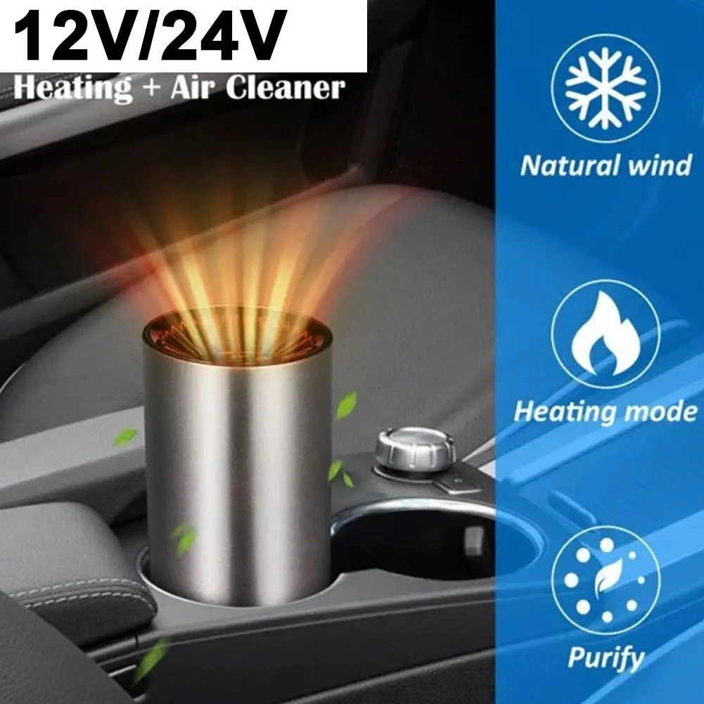 Ventilador calentador de coche de 12/24V, desempañador giratorio portátil de calentamiento rápido, ventilador desempañador de parabrisas de vehículo con soporte