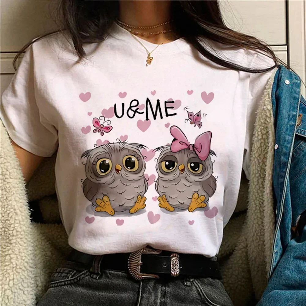 Owl t shirt women manga graphic summer Tee girl comic clothing