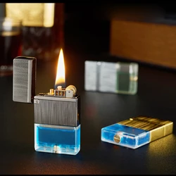 New Metal Windproof Kerosene Lighter Creative Transparent Oil Tank Classic Grinding Wheel Ignition Smoking Accessories Gadgets