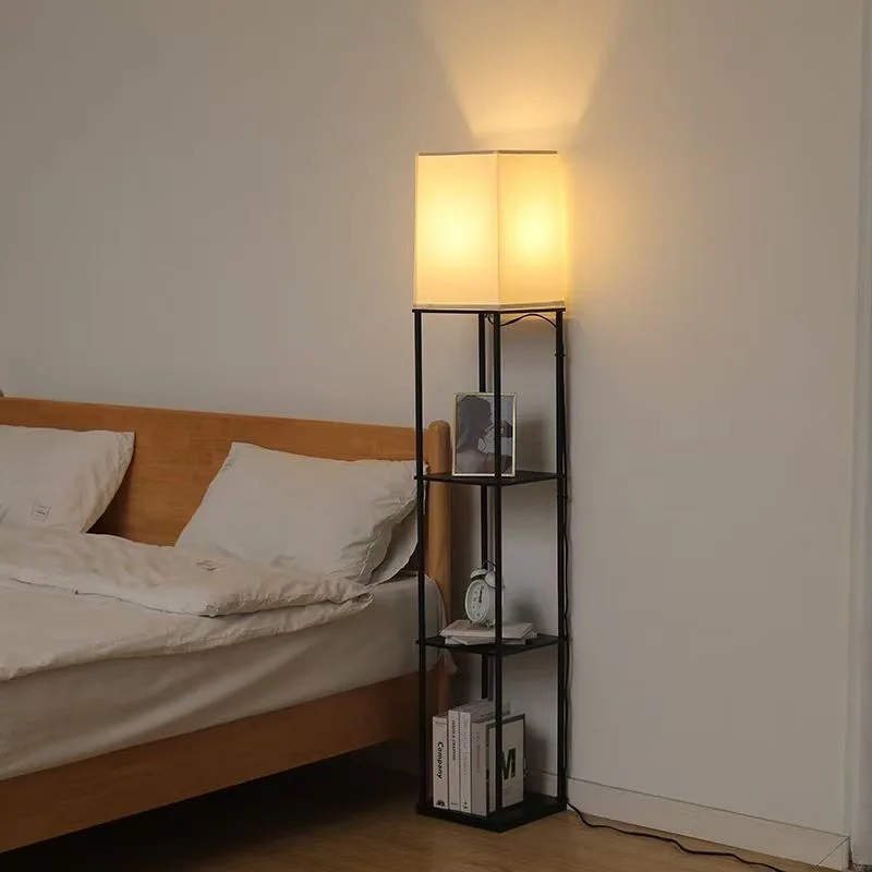 Modern Minimalist Wooden Floor Lamps with Storage Shelves Creative Standing Lights Bedroom Living Room Housewarming Study Dining