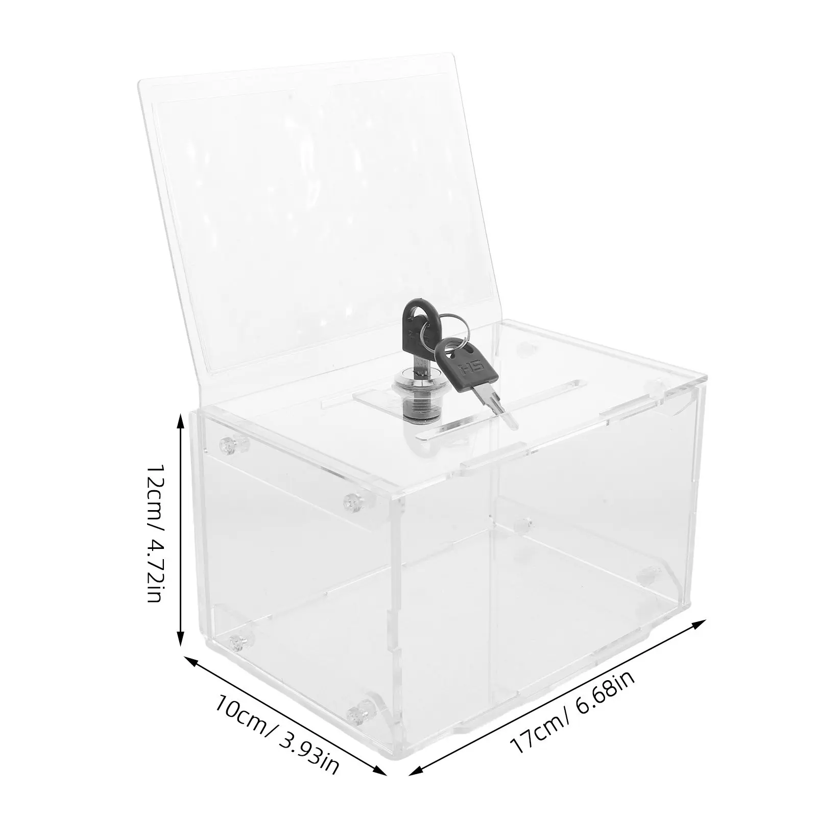 Transparent Acrylic Ballot Slot 9x6x6 Donation Money Collection Suggestion Raffle Office Events School Use Lockable Box