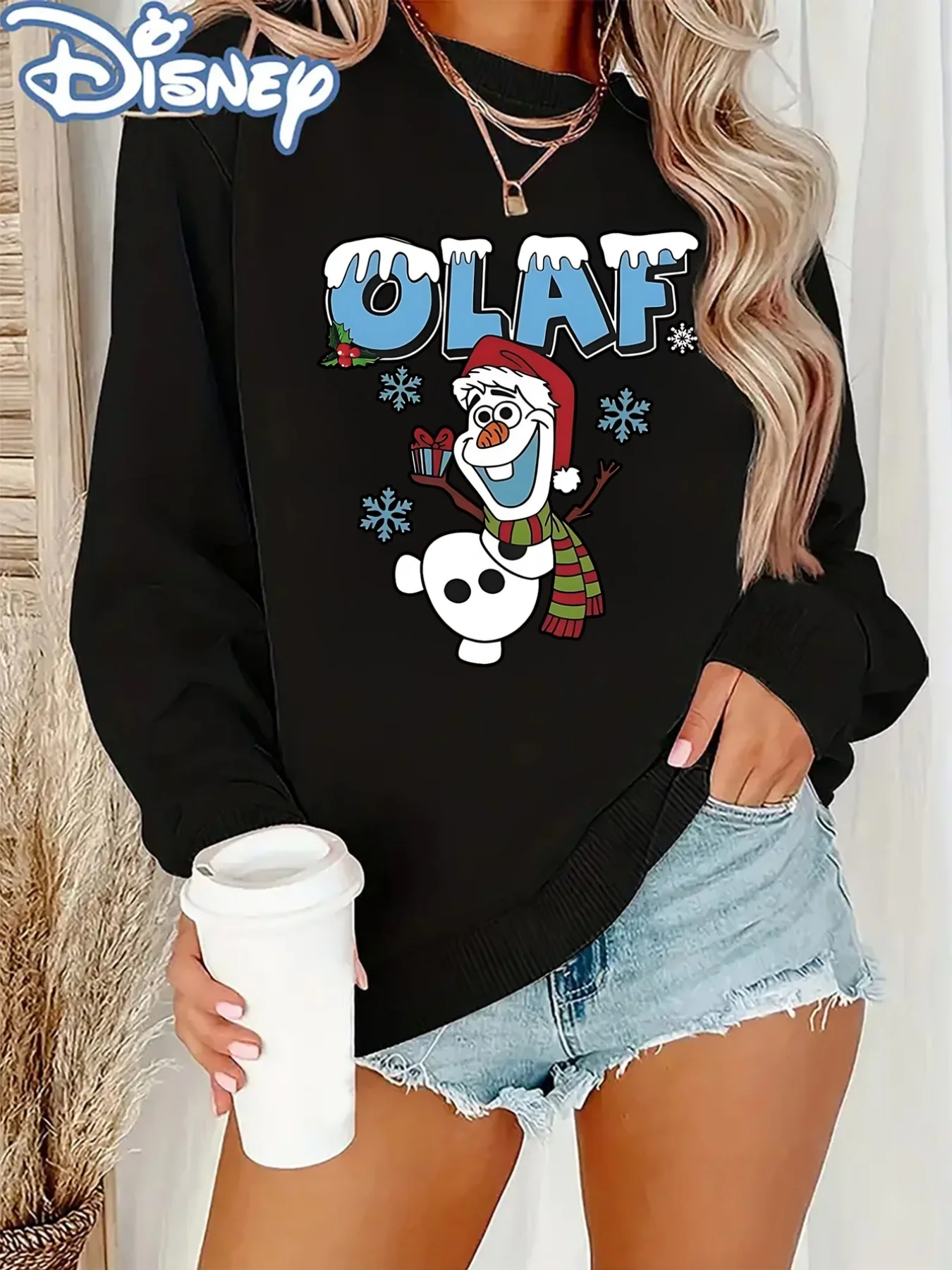 رجل الثلج ديزني فروزن للسيدات ‌ أولاف ‌   البلوز الرجال القطن هوديس البلوز الخريف الشتاء الصوف المعتاد س الرقبة أعلى كم طويل