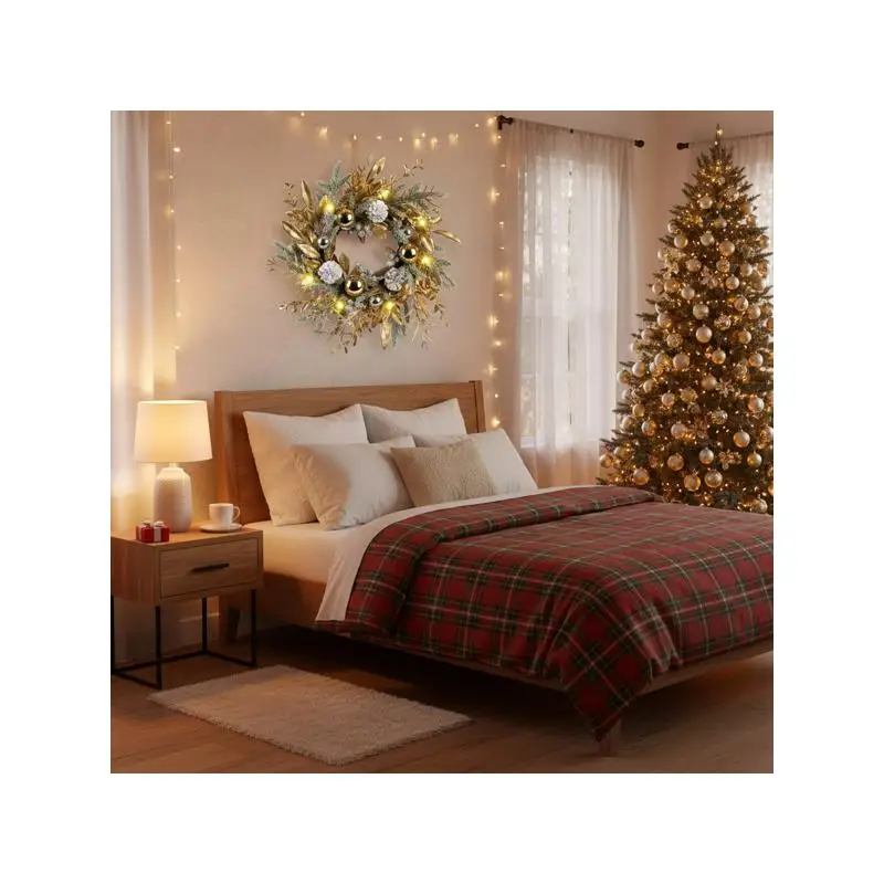 Ghirlanda natalizia da 20 pollici con luci LED bianche calde, decorazioni per porte natalizie, spedizione FBA