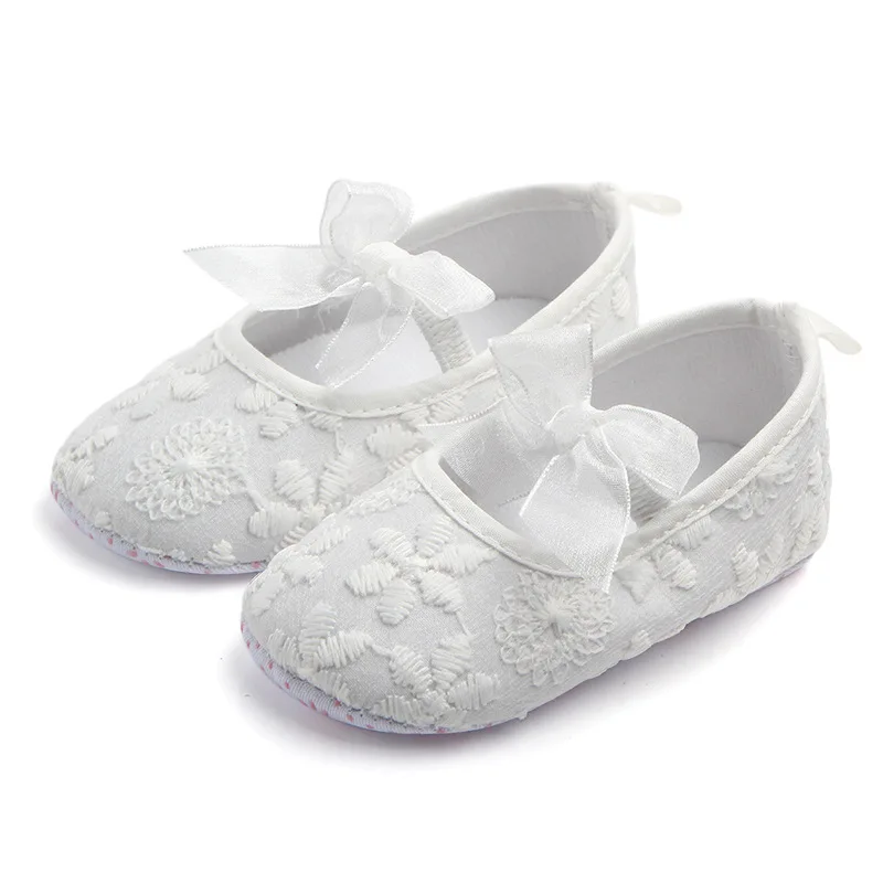 Baby Girls Shoes White Pink Embroidery Infant Prewalkers Little Girl Nonslip Christenning Baptism Wedding Spring Summer 11-13