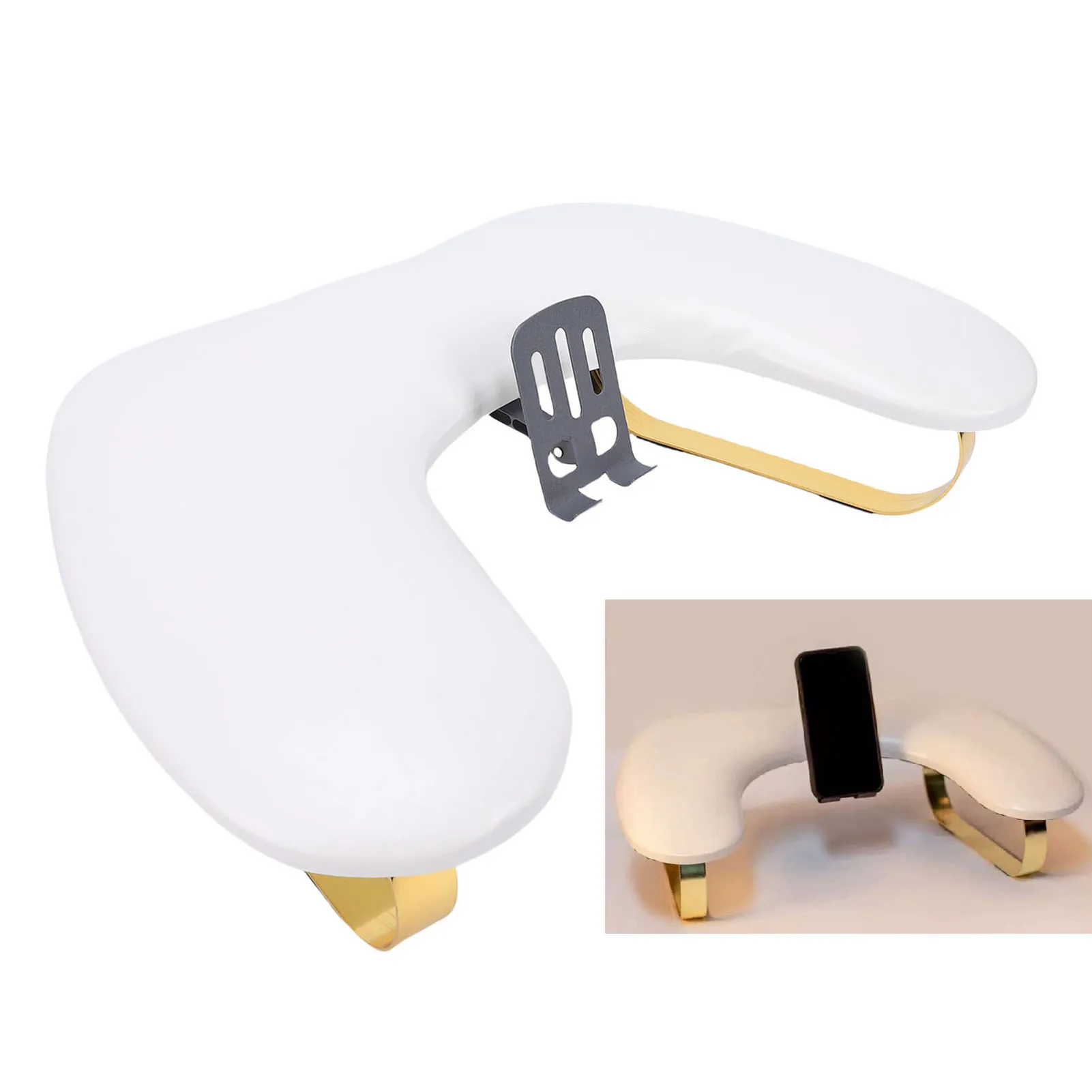 

Nail Arm Rest for Nail Tech PU Leather U Shaped Manicure Hand Rest with Adjustable Phone Holder