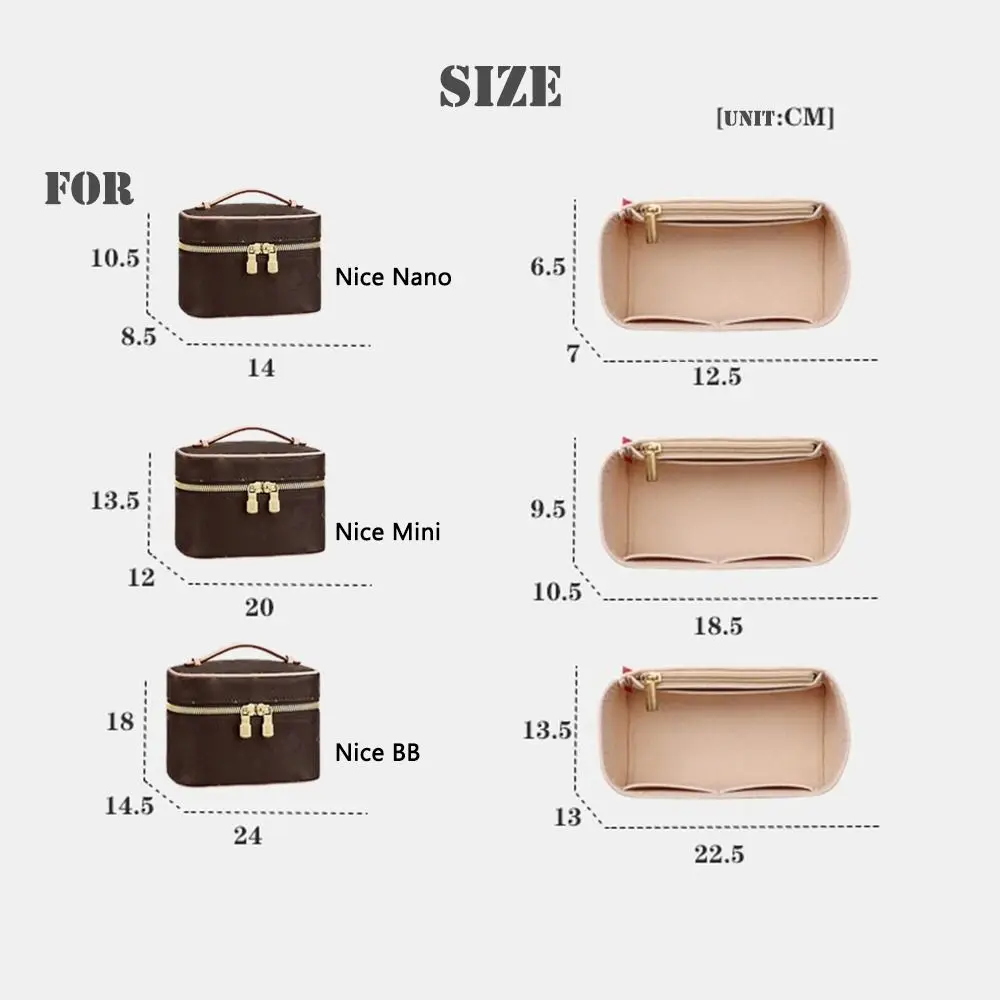 Bolso de fieltro, bolsa de inserción, organización de almacenamiento, forro de bolso, soporte, organizador de bolsa portátil para LV Nice Nano/Mini/BB/Vanity