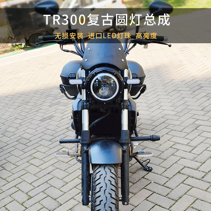 Tr300 Headlight Modified Retro round Lamp Assembly Motorcycle Led Angel Eye Accessories Lossless