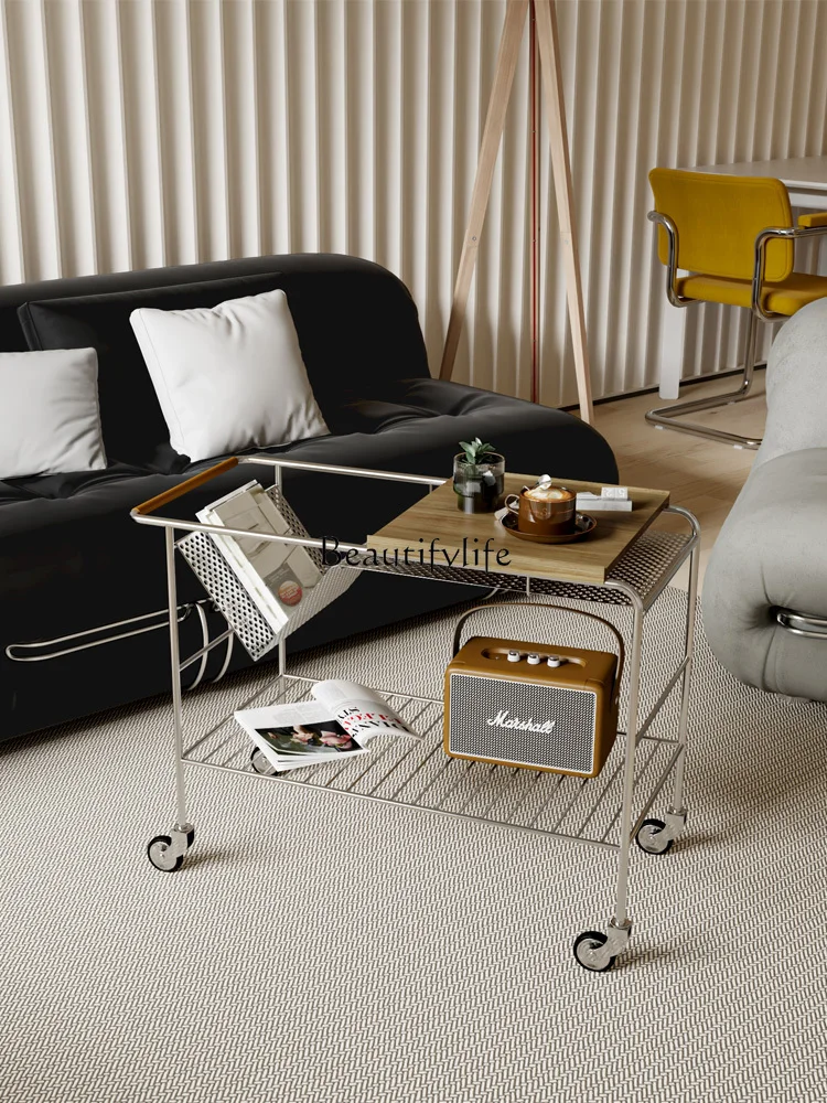 Подвижная современная простая тележка, подержанная гостиная из нержавеющей стали, высококачественный легкий роскошный угловой столик