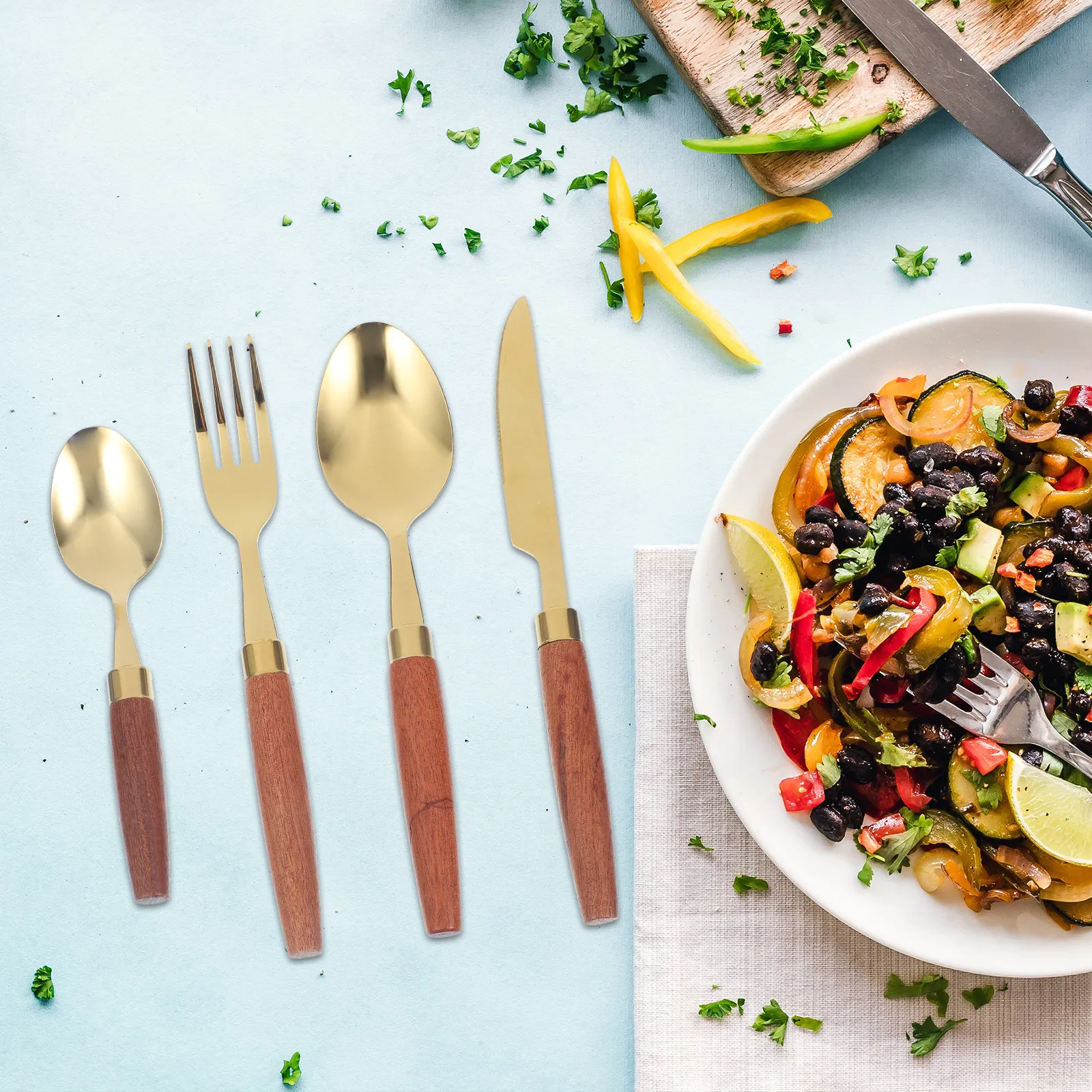 

Набор столовых приборов из нержавеющей стали: ложка, нож, вилка для пикника на природе, многоразовые приборы для западных ресторанов, незаменимые кухонные принадлежности