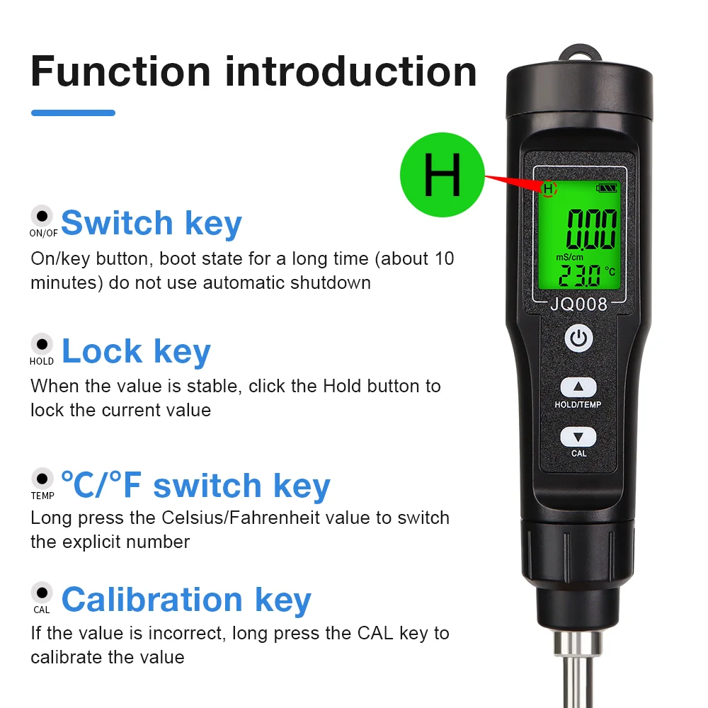 LCD Digital Soil Tester 0.00-10.00mS/cm Soil EC Meter Handheld EC/TEMP 2 In 1 Soil Detector ATC Temp Detection for Garden Farm
