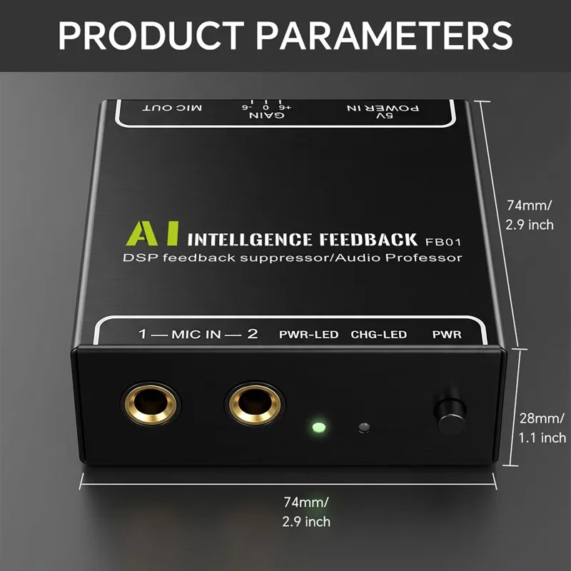Portable AI DSP Microphone Feedback Suppressor Microphone Anti-howling Frequency Shifter Device for KTV, Conferences, Stages
