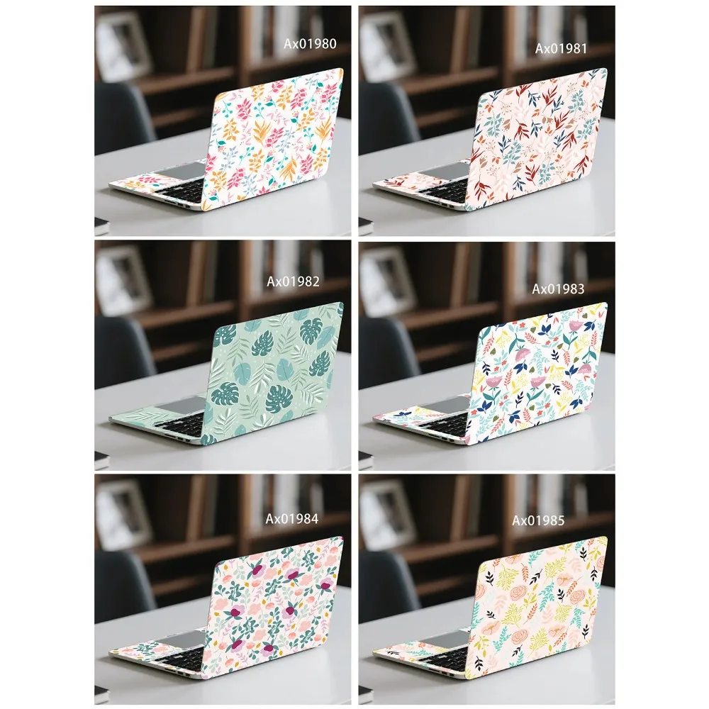 Floral Botanical Leaf Laptop Skin Sticker, 2‑Pcs Anti‑Scratch Waterproof Vinyl Notebook Decal Set for Notebook Renovation