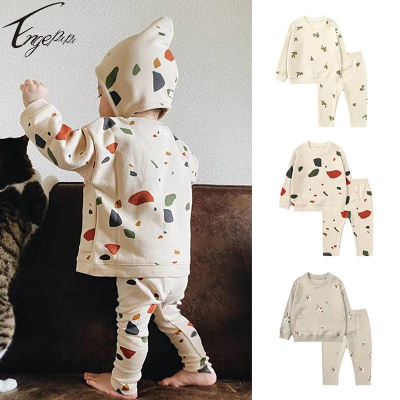 0-3T Newborn Kids Baby Boy Girls Clothes Set Spring Autumn Long Sleeve Print Top and Pants Suit Home Clothes 2pcs Outfit