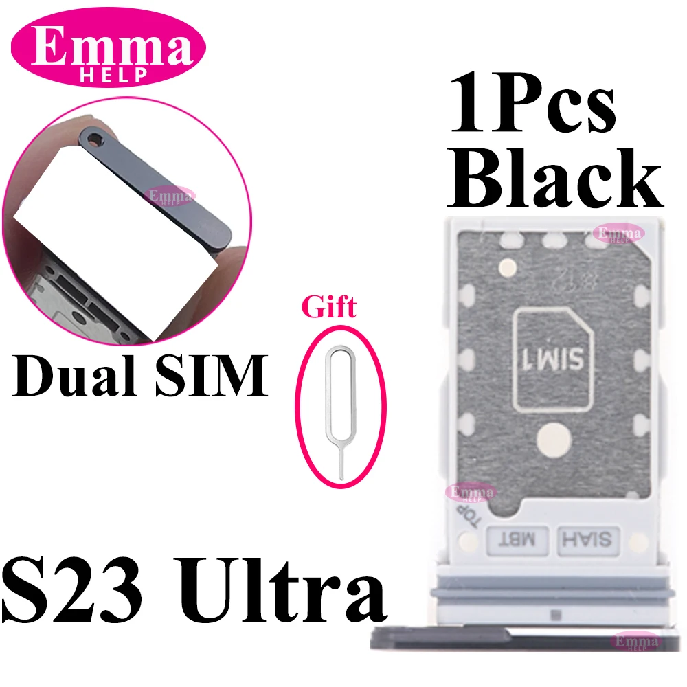 EmmaHelp 1Pcs Black Dual SIM Tray Holder for Samsung Galaxy S24 S23 S22 S21 S20 Ultra S10 Plus S20FE S21FE S23FE with Needle