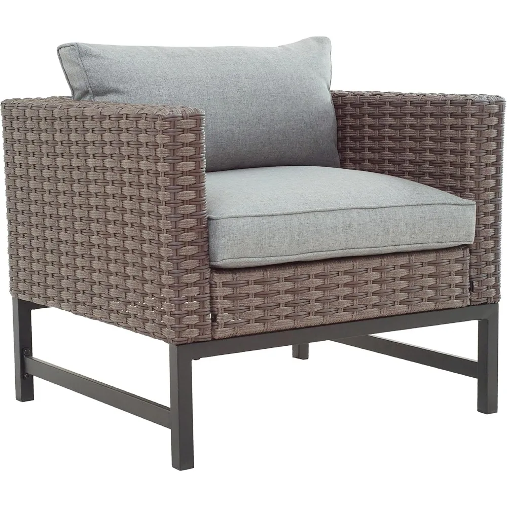 

Outdoor Patio Armchair Wicker Furniture Rattan Conversation Single Sofa Chair with Grey Cushion