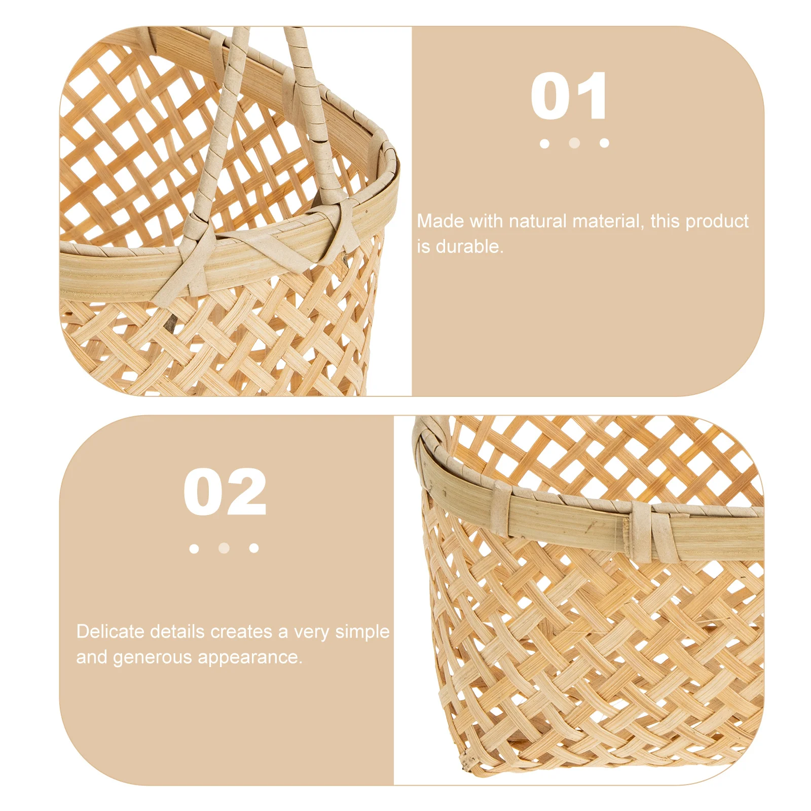 

2Pcs Bamboo Woven Basket Lightweight Color Handheld Fruits Storage Basket Multipurpose for Food Snacks Table Decoration