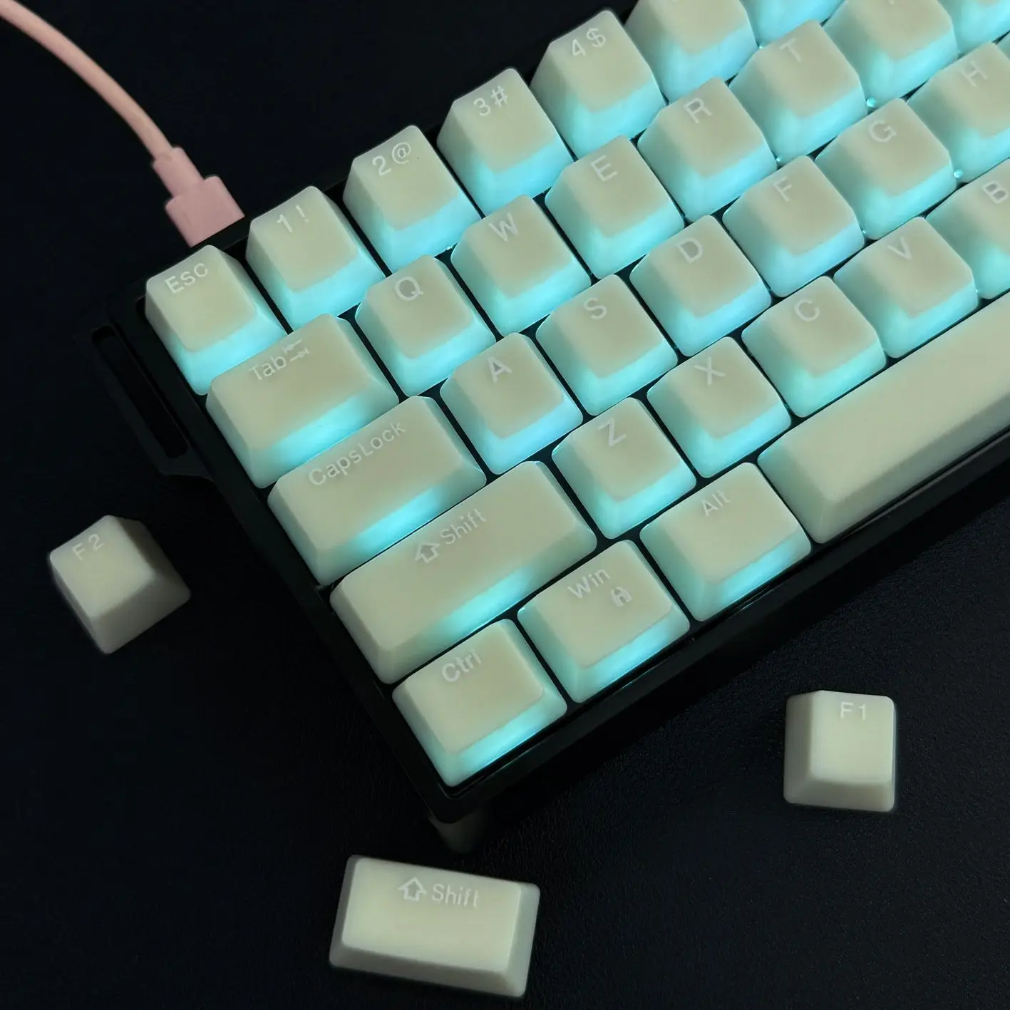 Translucent Pudding Key caps 114 Keys White Jade RGB Backlit Doule Shot PBT Keycaps OEM Profile for MX Switches Gaming Keyboard