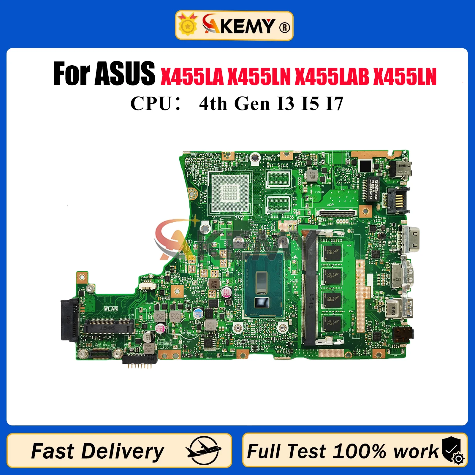 

X455LA Laptop Motherboard For ASUS X455L DX882L A455L K455L W491L W419L X455LN X455LAB X455LNB Mainboard With I3 I5 I7 CPU stk