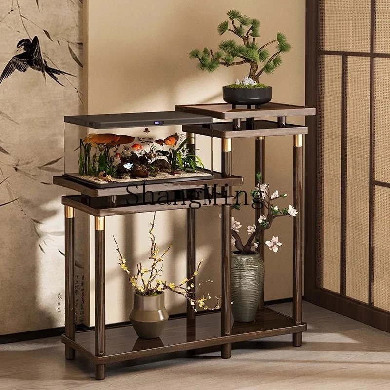 FG Home High Value Chinese balcony shelf living room floor-to-ceiling plant solid wood display bracket
