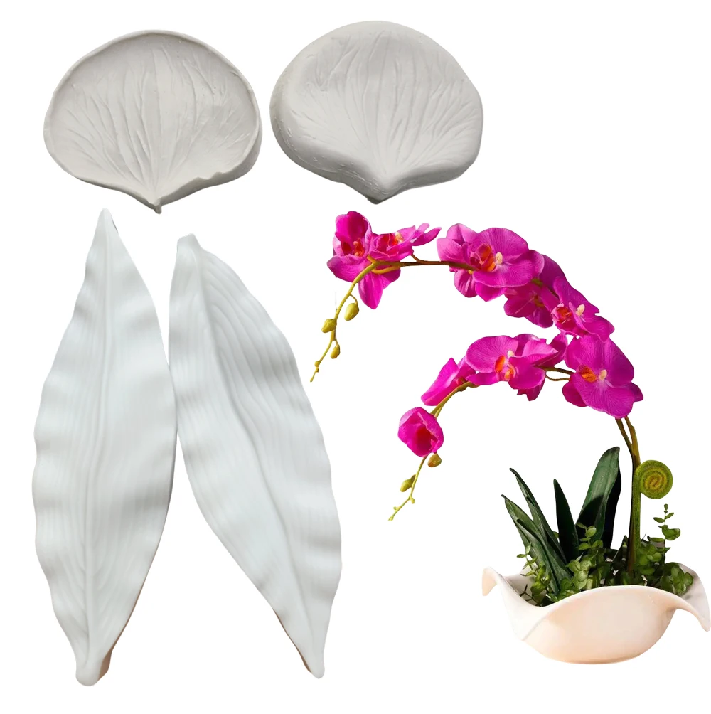2 SZTUK Mole Orchidea Kwiat Liście Płatki żył Silikonowe formy Czekolada Cukier Papier Glina Fondant Narzędzia do dekoracji ciast M2891