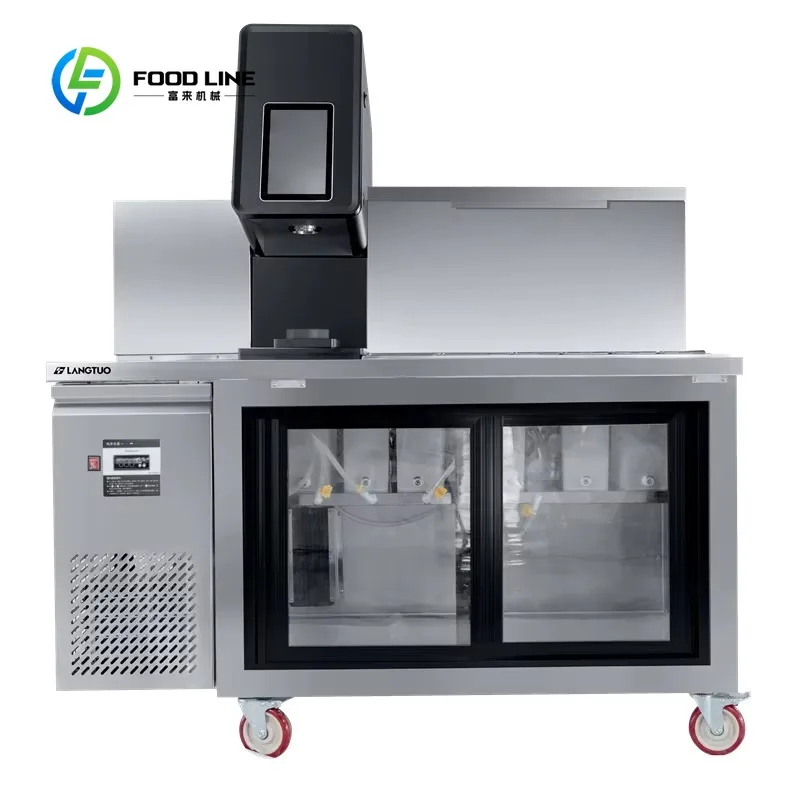 Customized New Automatic Boba Tea Machine, Full Set Stainless Steel Milk Tea Equipment with Built-in Refrigerated Bar Counter