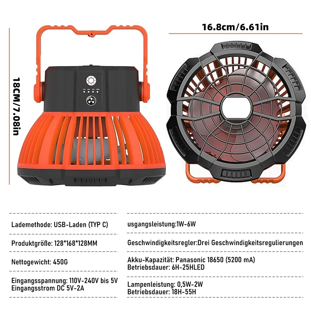 Nieuwe Draagbare Kampeerventilator 3led Licht Outdoor Lantaarn Bureauventilator Outdoor Usb Oplaadbare Afstandsbediening Camping Tent Plafondventilator