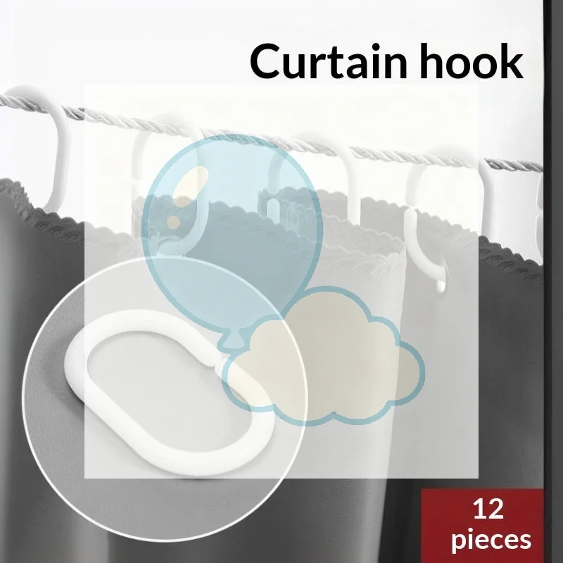 12PCS Plastic C Type Shower Curtain Rings Plastic Hook Hanger Replacement Bathroom Curtain Hanging Universal Accessories