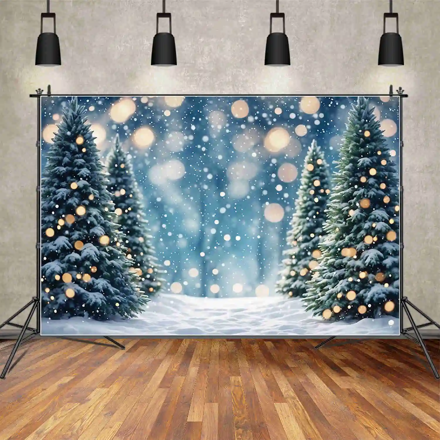 MOON.QG Winter Snow Trees Backdrops Christmas Outdoor Bokeh Children Backgrounds Custom Party Decoration Photography Supplies