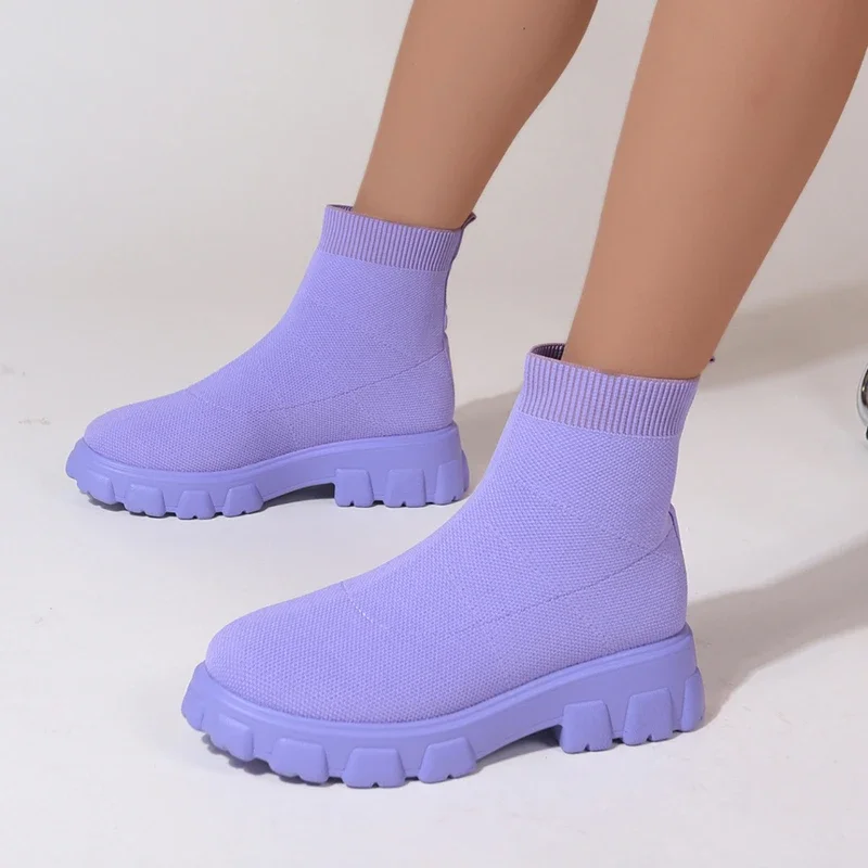 

Brand Women Ankle Boots Lightweight Casual Shoes for Women Wedge Fashion Sock Boots Knitting Winter Medium Tube Platform Boot