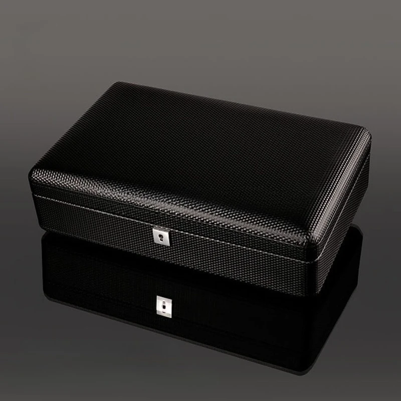 Wooden Watch Box Travel with Lock Watches Boxes Removable Pillows Watch Cases Waterproof Carbon Fiber Pattern Casket for Watches