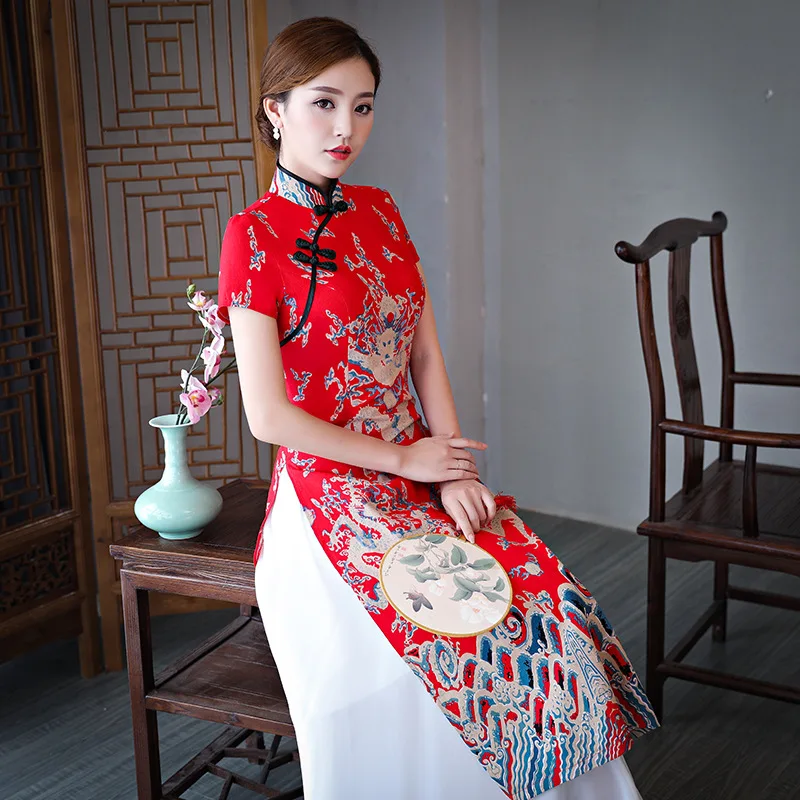 Plus Wine Red Wedding Cheongsam Short Sleeve Vintage Improved Women Summer Lace Dress Slim-fit Elegant Qipao S To 5XL