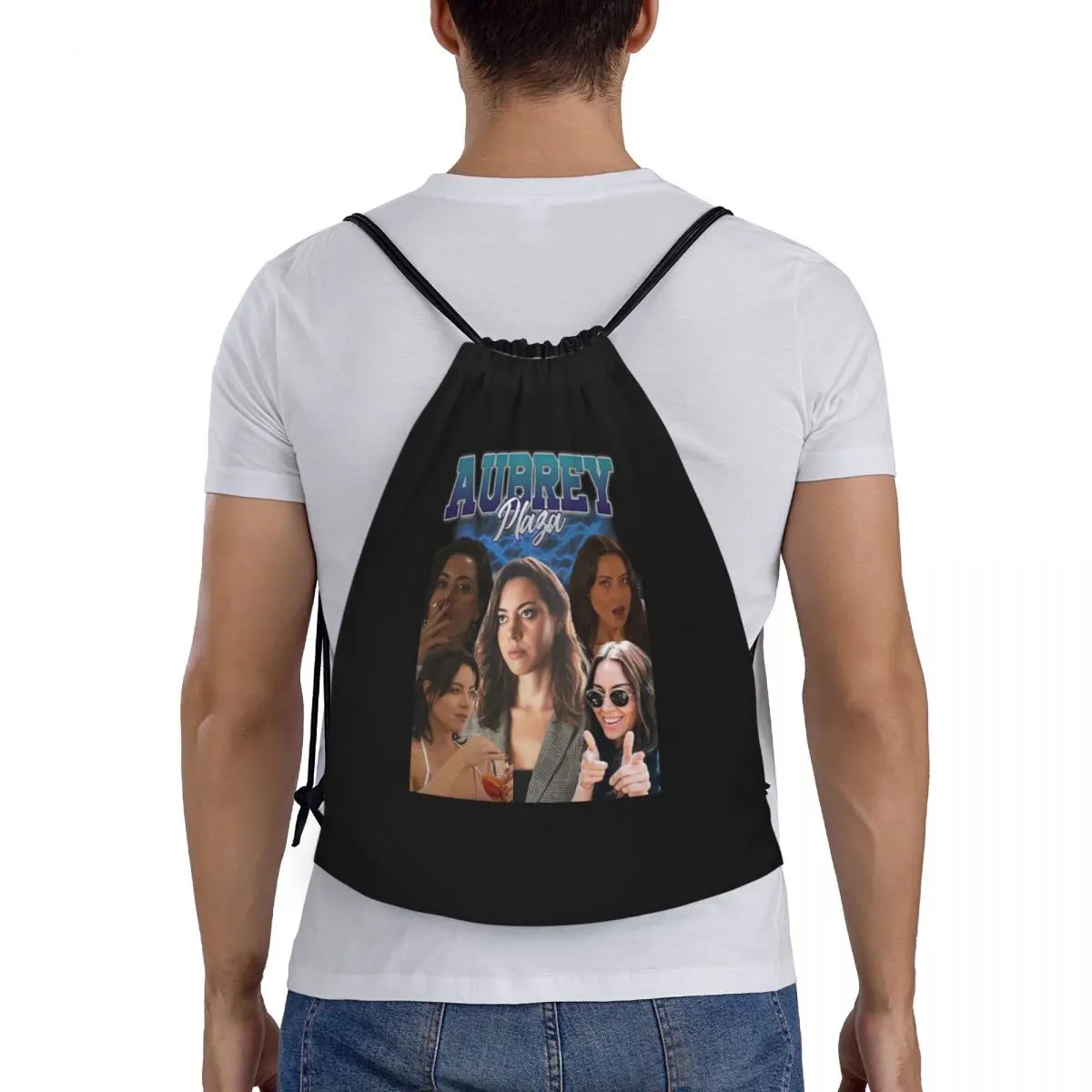 

Aubrey Plaza Retro Style Backpacks Fashion Drawstring Bags Shoes Bag Book Bags for Man Woman Students
