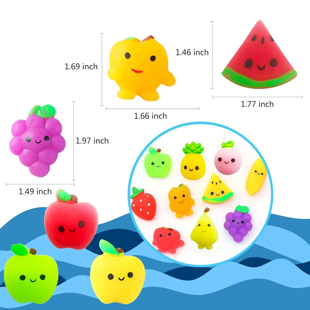 12/36PCS Mini Kawaii Cute Fruit Vegetable Banana Grape Mochi Squishy Squeeze Squishies Toys Stress Relief Anxiety Party Favors