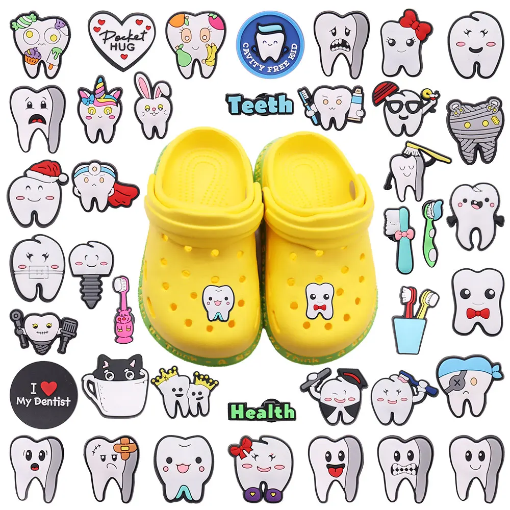 1Pcs PVC Rabbit Teeth Dental Health Kids Shoe Charms Tooth Decay Buckle Decorations Fit Birthday Gifts