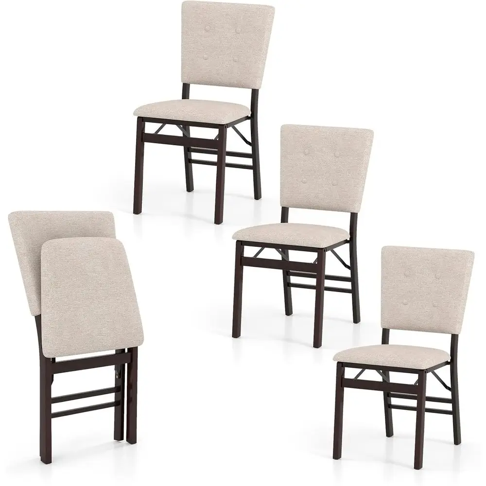 

Set of 4 Upholstered Dining Chairs with Padded Seats and Backrests, Rubber Wood Legs, Suitable for Home, Dining Room, or Restaur