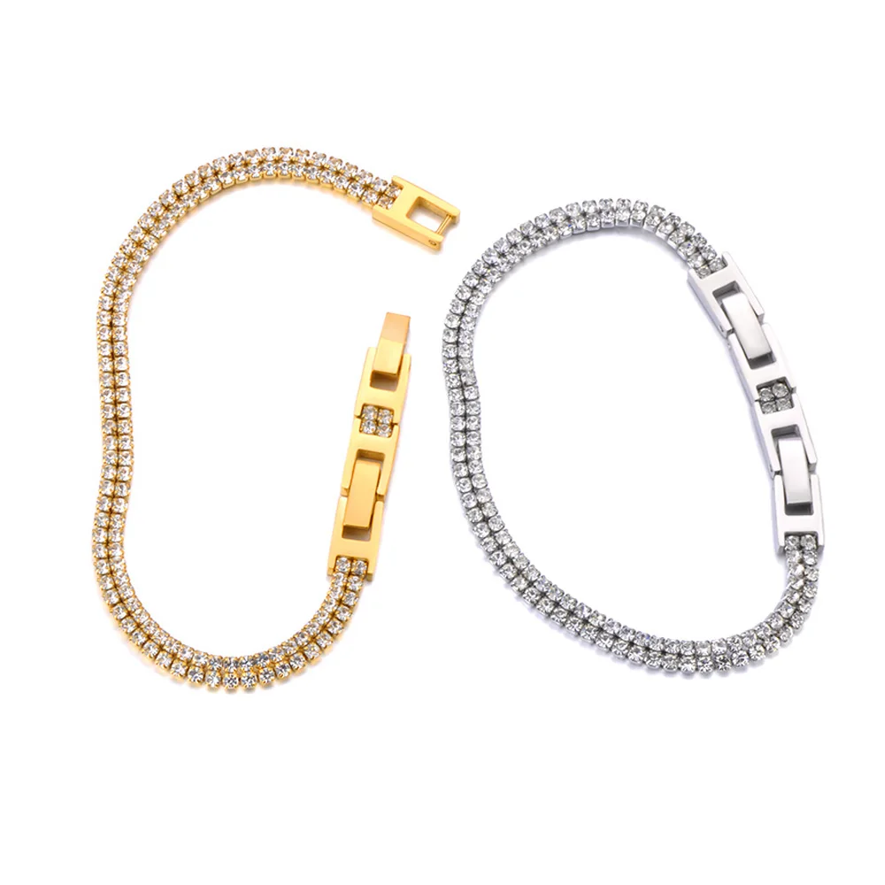 JeeMango Hochwertiges, glänzendes, kubisches Zirkonia-Armband mit 2/3 Reihen, für Damen, Edelstahl, exquisiter Hochzeitsschmuck JB24011 – Detail 3