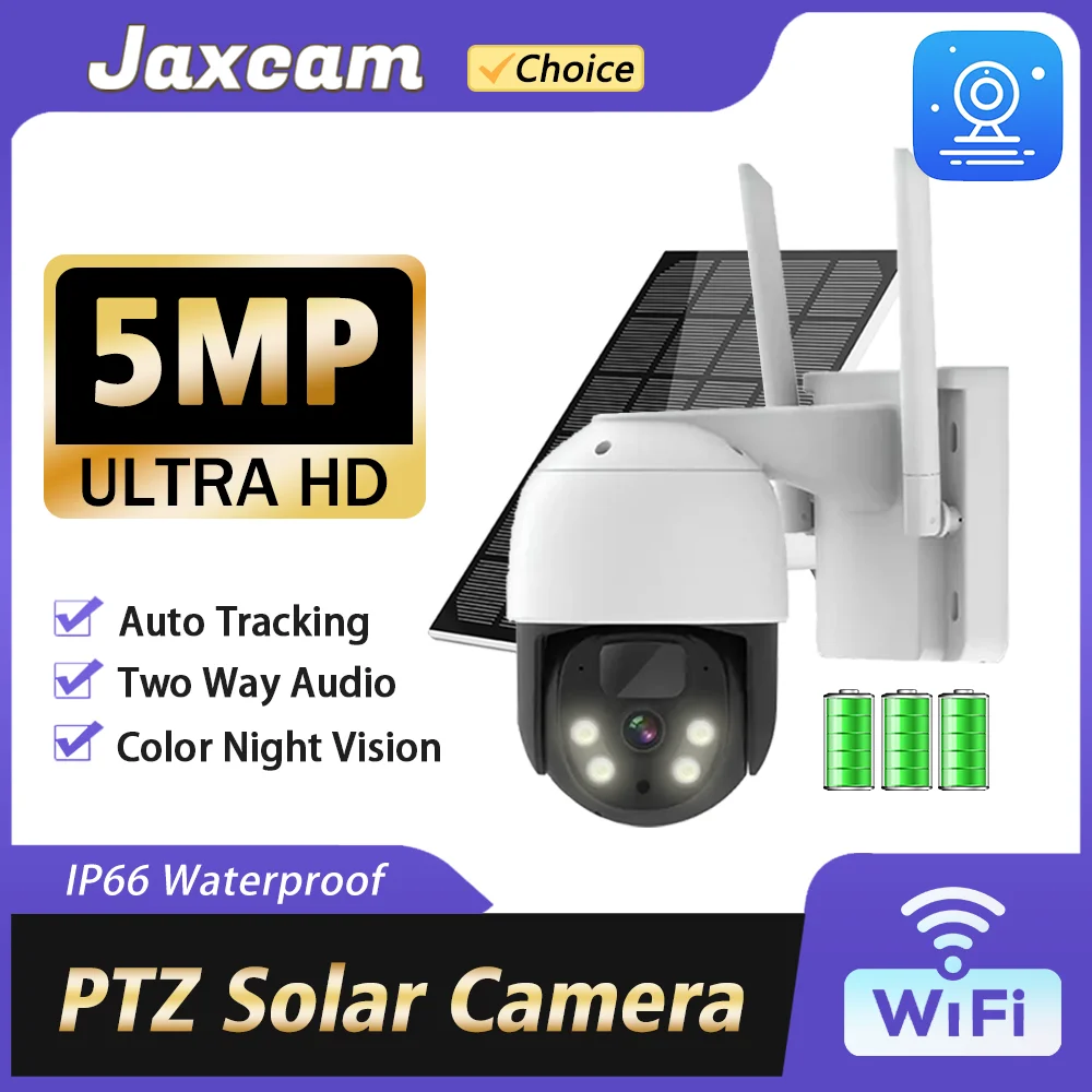 

5MP WiFi Solar Camera PIR Human Detection PTZ IP Cam With 10400mAh Solar Panel Recharge Battery Video Surveillance 360° Camera