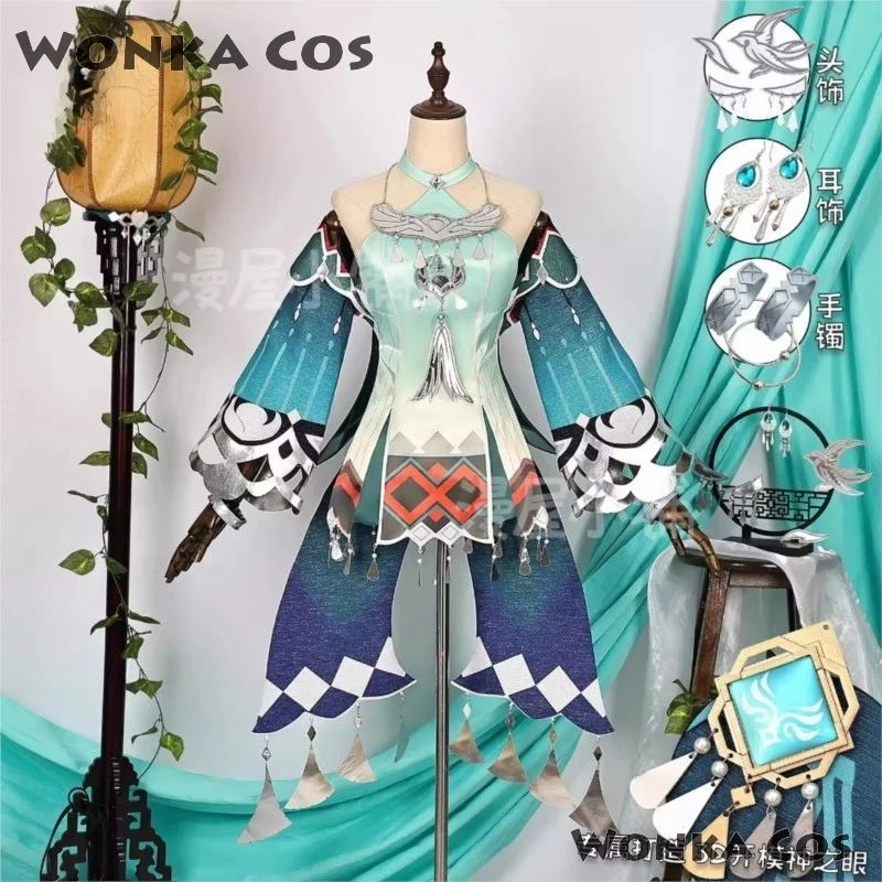 

Genshin Impact Lan Yan Cosplay Costume Earrings Costume Liyue Spring Woven Wig Lanyan Skin Headwear Halloween Party Outfits