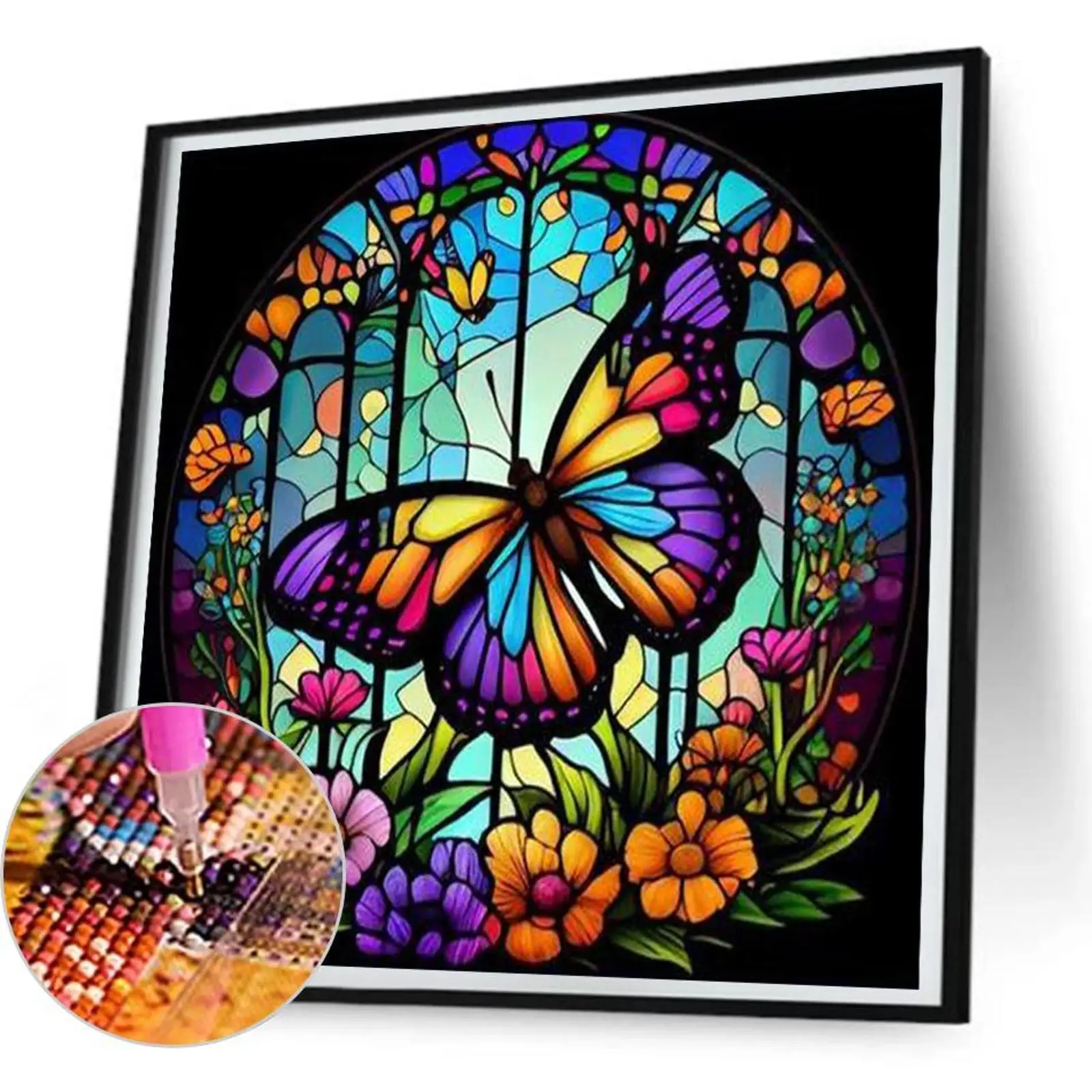 

5D DIY Full Round Drill Diamond Painting Kit Stained Glass Butterfly Decor