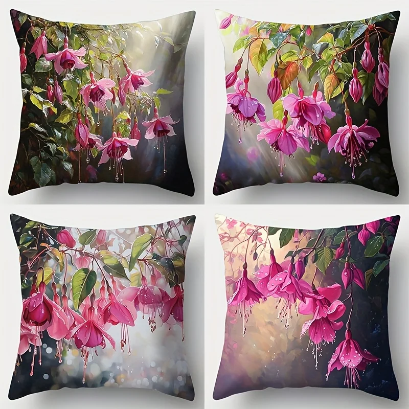 

Чехлы для подушек с цветами фуксии, розовые декоративные наволочки с принтом цветов, солнца и капель росы для гостиной
