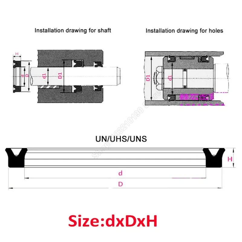 UN Radial Shaft Hydraulic Oil Seal ID 6.3-175mm UHS/U/Y Type Polyurethane Piston Shaft Piston Rod PU Single Lip U Cup Oil Seals