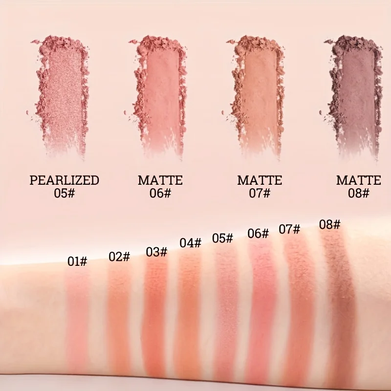 Paleta de rubor mate de 8 colores, portátil, resistente al sudor, maquillaje Natural para mejillas de larga duración, colorete apto para la piel, compacto para entusiastas del maquillaje