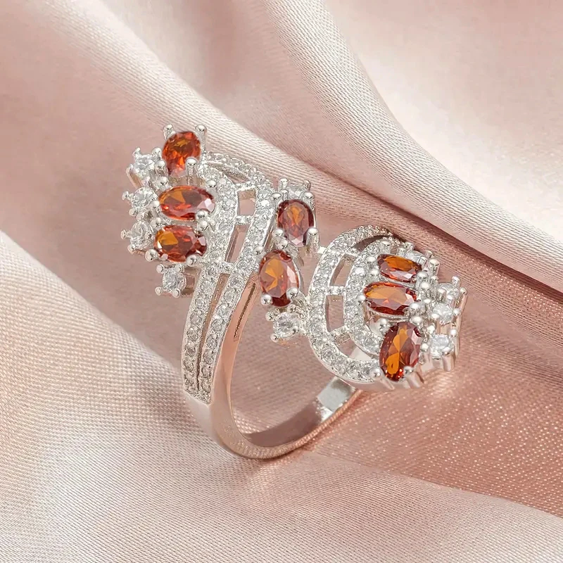 Huitan Gorgeous Women Rings White/Garnet/Purple/Blue Cubic Zirconia Aesthetic Bridal Rings for Wedding Party Drop Ship Jewelry