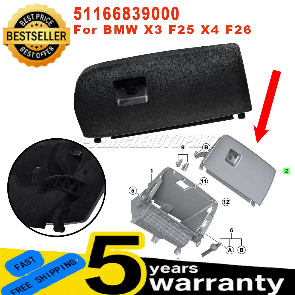 

51166839000 Для BMW X3 F25 X4 F26 LHD 1 шт. Новая передняя приборная панель, внутренняя крышка перчаточного ящика с гладким открытием, крышка ABS, черные автомобильные аксессуары