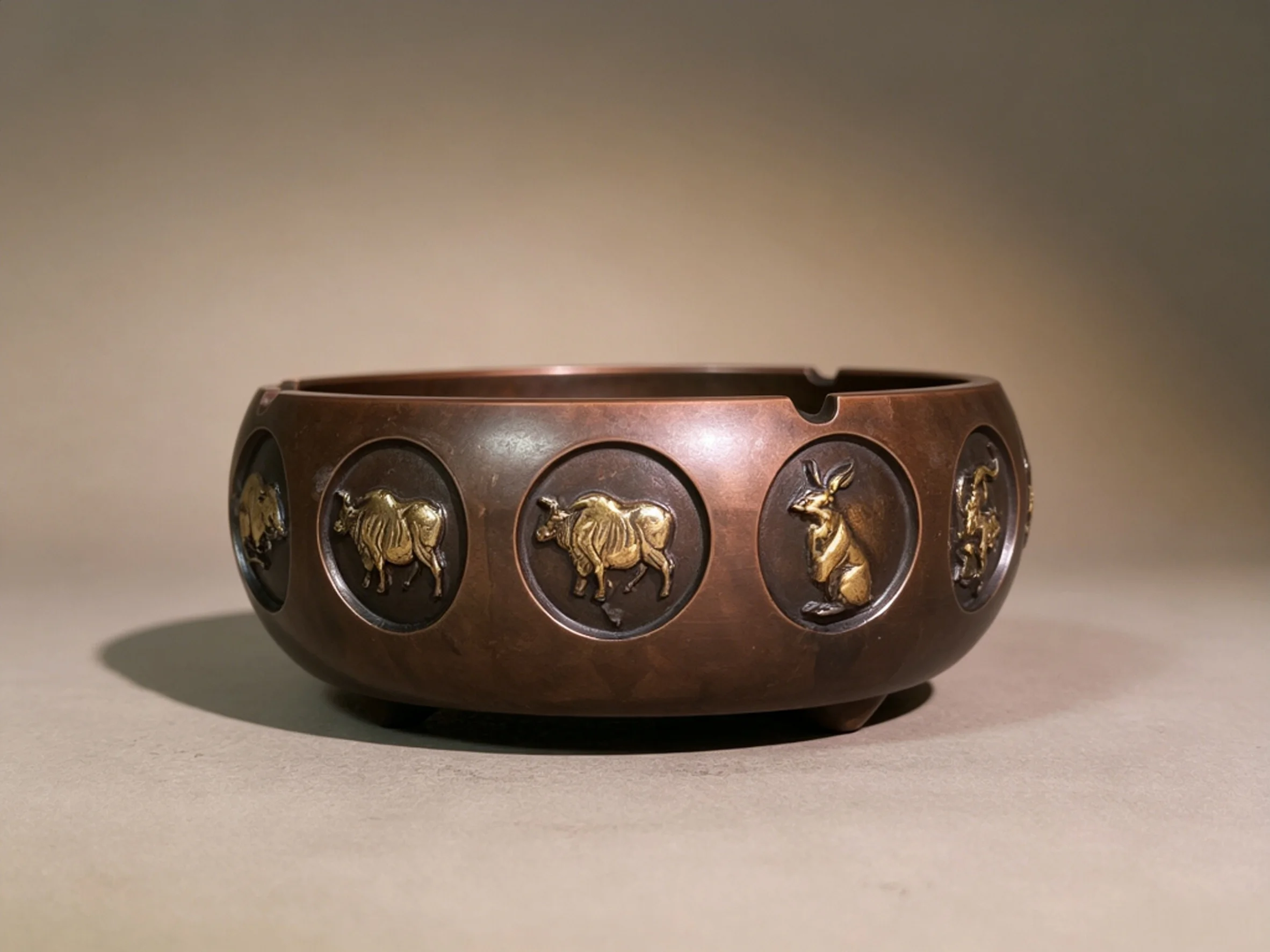Exquisite Gilded Chinese Zodiac Ashtray Made of Pure Copper, Practical Decorative Desktop Ornament for Corporate Offices, Homes